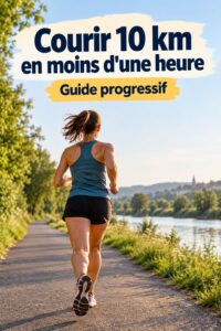Femme courant sur un chemin de parc, s'entraînant pour un 10 km.