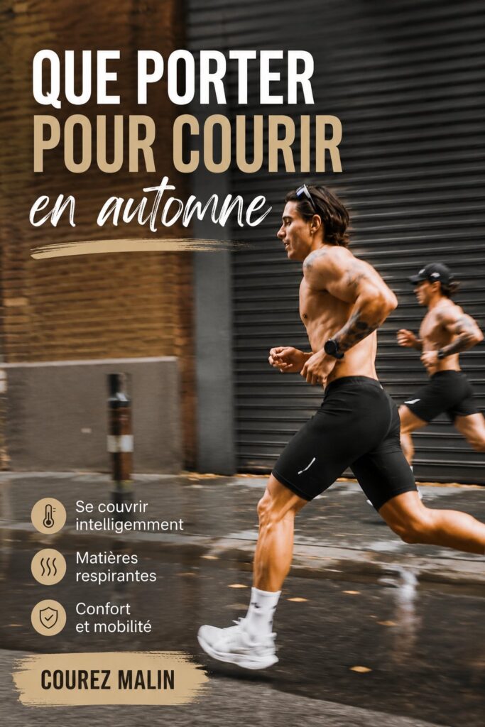 Femme courant dans un parc en automne avec des feuilles tombées autour, portant des vêtements de sport adaptés.