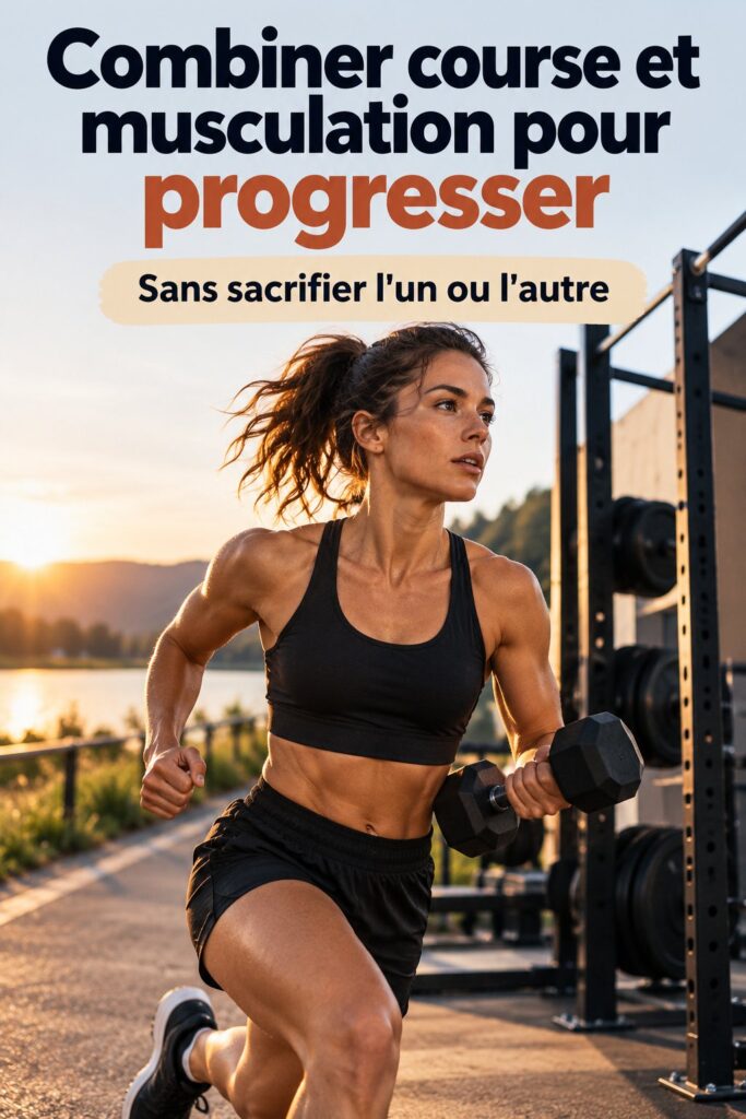 Femme courant sur un chemin en plein air, représentant l'alliance du cardio et de la musculation.