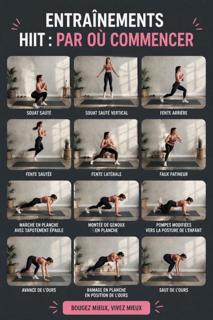 Femme réalisant des exercices de HIIT à la maison pour rester en forme.