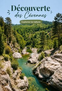 Vue panoramique des paysages des Cévennes avec des montagnes verdoyantes.