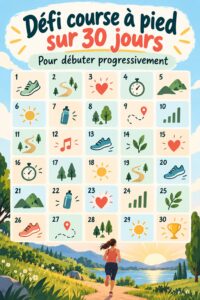 Femme courant dans un parc, prête à relever un défi de course de 30 jours.