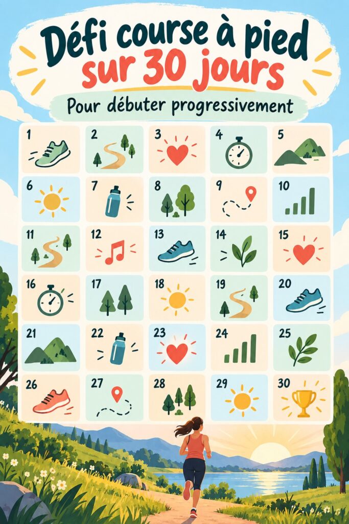 Femme courant dans un parc, prête à relever un défi de course de 30 jours.