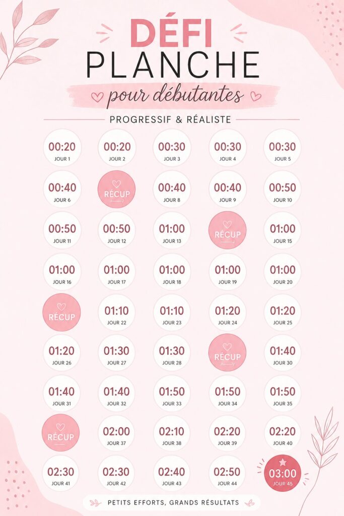 Femme effectuant un exercice de planche pour le renforcement musculaire.