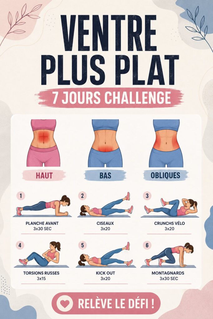 Femme souriante faisant des exercices pour un ventre plus plat.