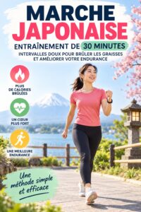 Femme de 30 à 50 ans pratiquant une marche japonaise en extérieur