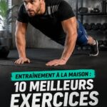 Femme faisant des exercices à domicile, entourée de matériel de fitness.