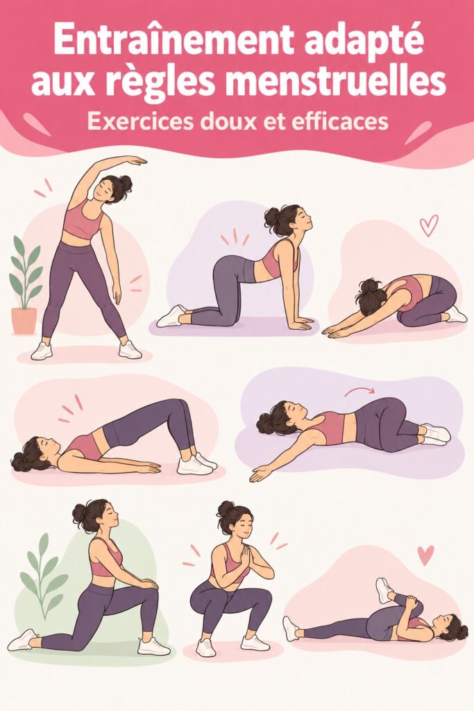 Femme pratiquant des exercices doux pendant ses règles, représentant le bien-être.