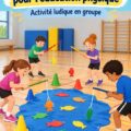 Jeu de pêche en plein air avec des enfants s'amusant et apprenant en EPS.