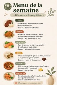 Menu de la semaine avec dîners équilibrés et sains