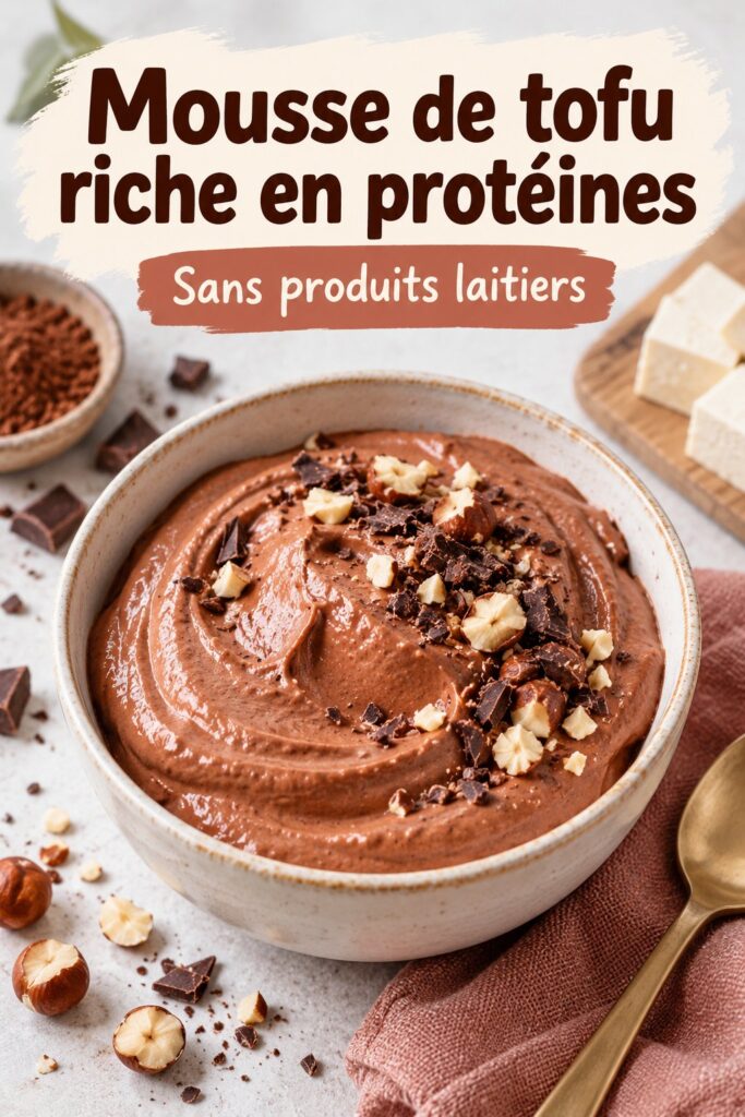 Mousse de tofu riche en protéines servie dans un bol avec des fruits frais