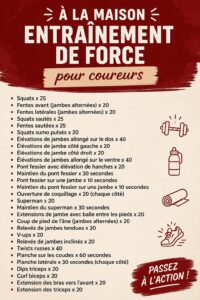Femme pratiquant des exercices de musculation à domicile avec des poids légers pour améliorer ses performances de course.
