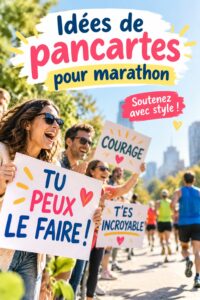 Pancarte colorée et créative pour encourager des coureurs lors d'un marathon