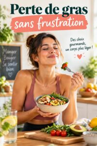 Femme souriante lors d'un entraînement de fitness, symbolisant la perte de gras positive.