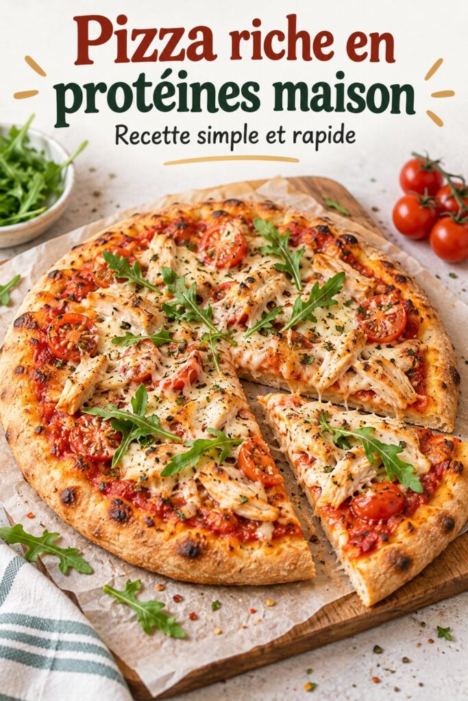 Une délicieuse pizza protéinée sortie du four, garnie de légumes frais