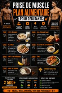 Un plan de repas coloré avec des aliments riches en protéines pour gagner du muscle.