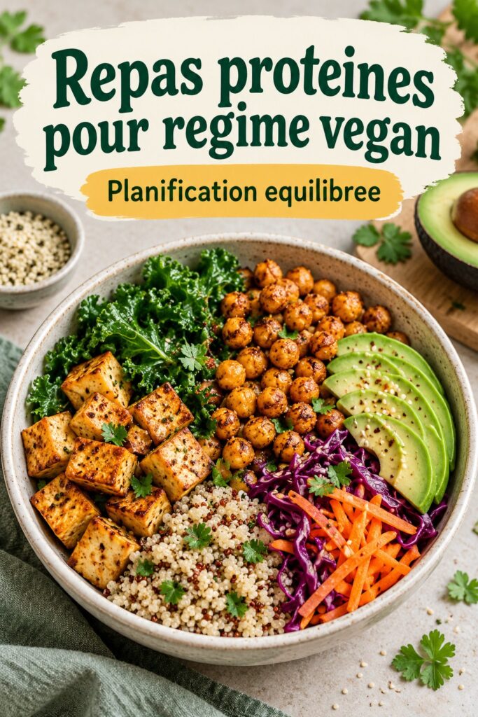 Assortiment de plats végétaliens riches en protéines, comprenant des légumineuses et des légumes.