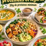 Recette végan riche en protéines servie dans une assiette colorée