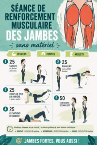 Femme faisant des exercices de renforcement musculaire des jambes sans matériel dans son salon