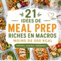 Une sélection de repas colorés et sains à moins de 500 kcal, présentés en plat.